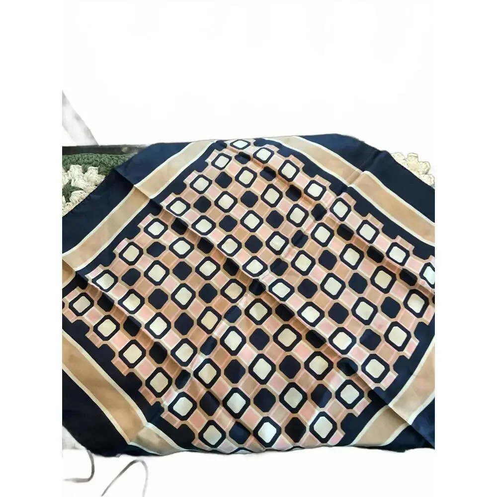 Vintage  Geometric Print Silk Scarf 22” X 22”
